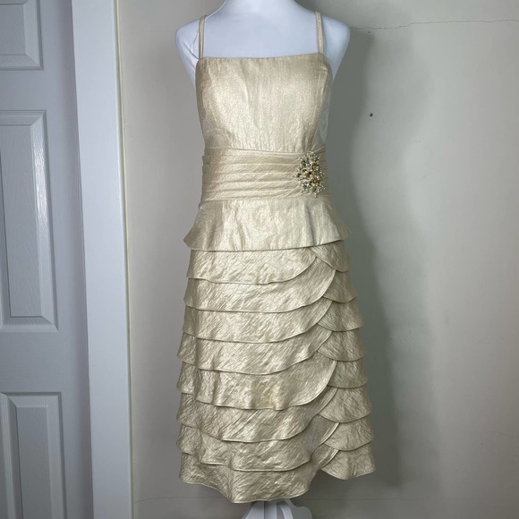 Jessica H Dresses & Skirts - Jessica H Two Piece Gold Shimmery Tiered Beaded Dress & Jacket Size 12
